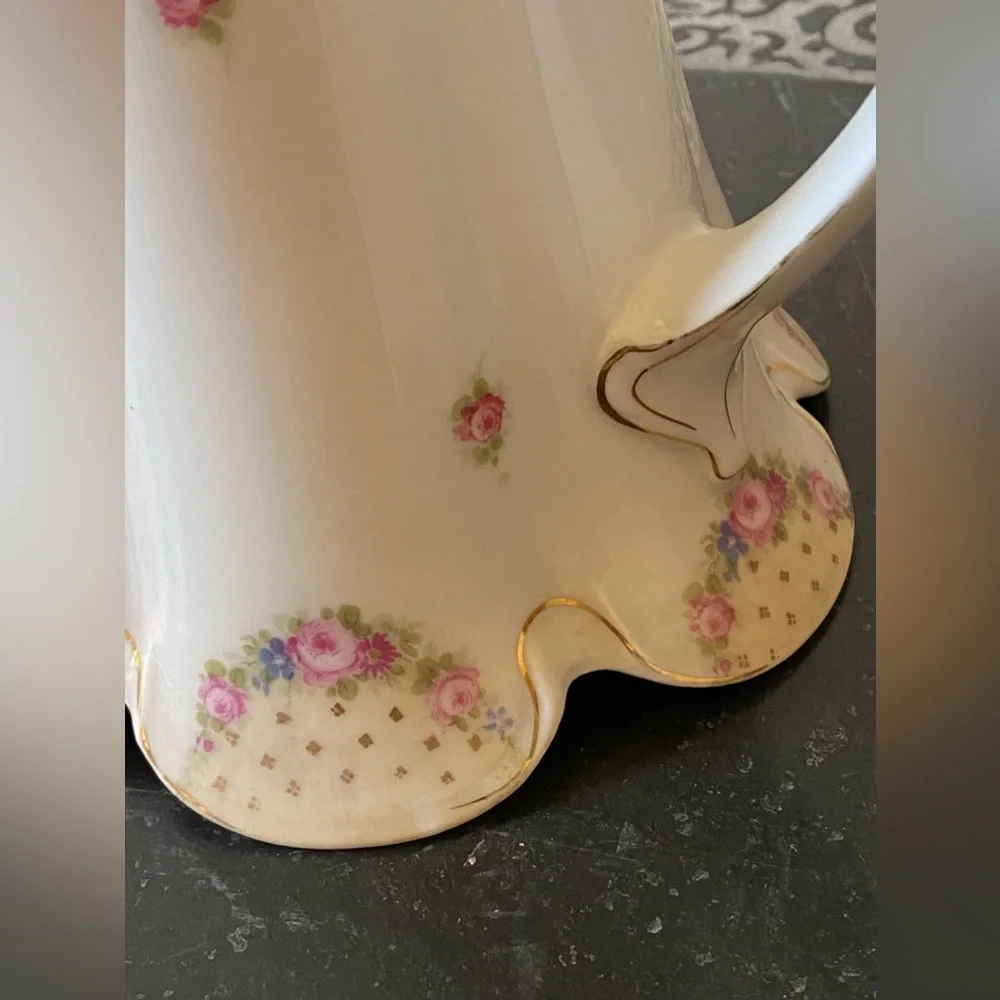 ANTIQUE 19C. ROSENTHAL MADELEINE CHOCOLATE POT PINK ROSES wz lid Sevres Style